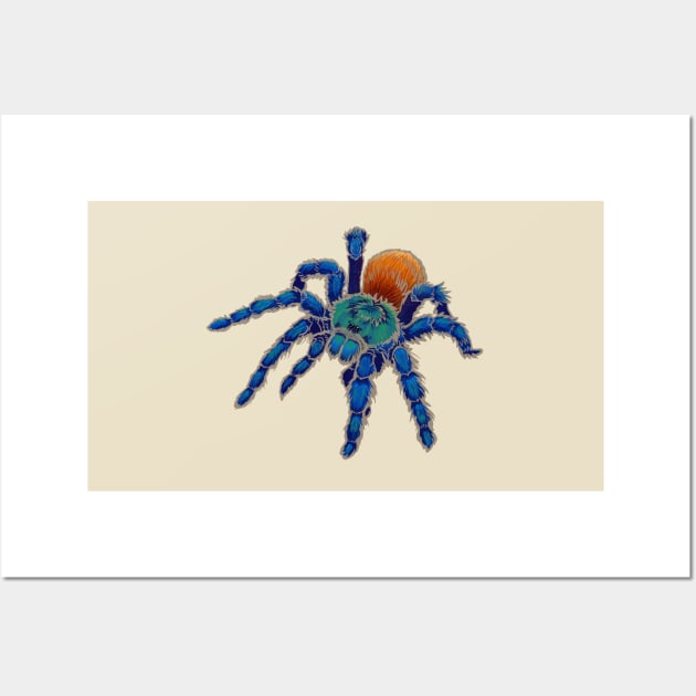 Greenbottle Blue Tarantula with Khaki Outline Wall Art by RJKpoyp